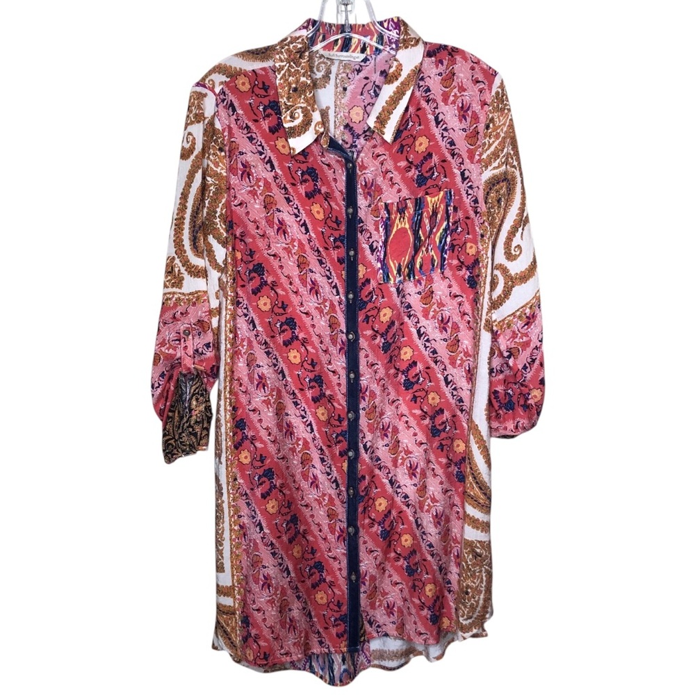 Soft Surroundings Brynn Longline Tunic Medium Paisley Floral Velvet Silk Boho - Picture 2 of 9